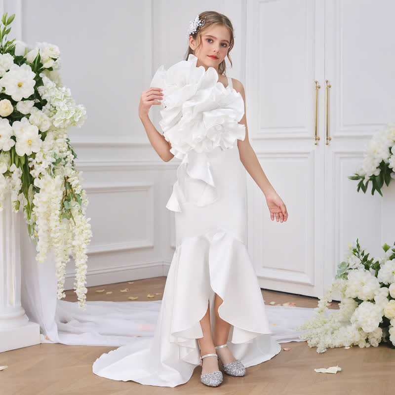 Satin Rosette Sleeveless Maxi Dresses - White - 12Y - image 1