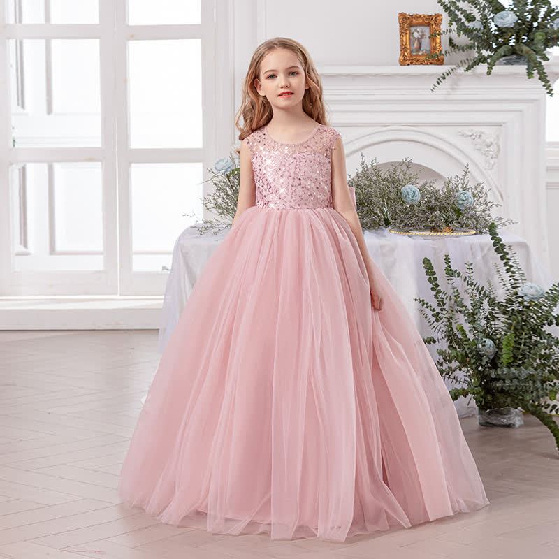 Mesh Bow Sleeveless Maxi Dresses - Pink - 14Y - image 5
