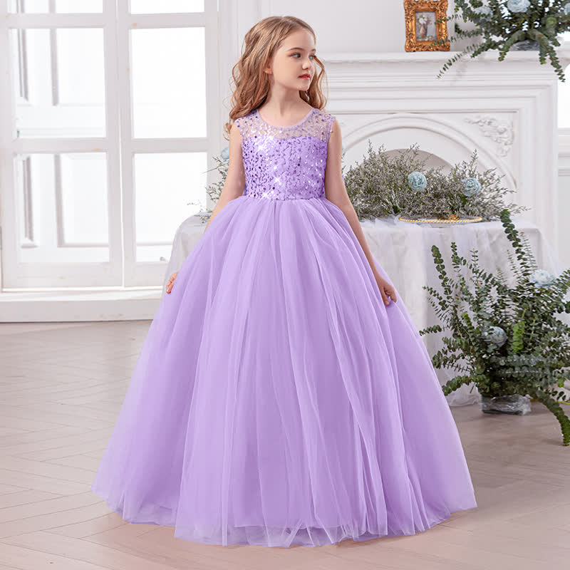 Mesh Bow Sleeveless Maxi Dresses - Light Purple - 14Y - image 10