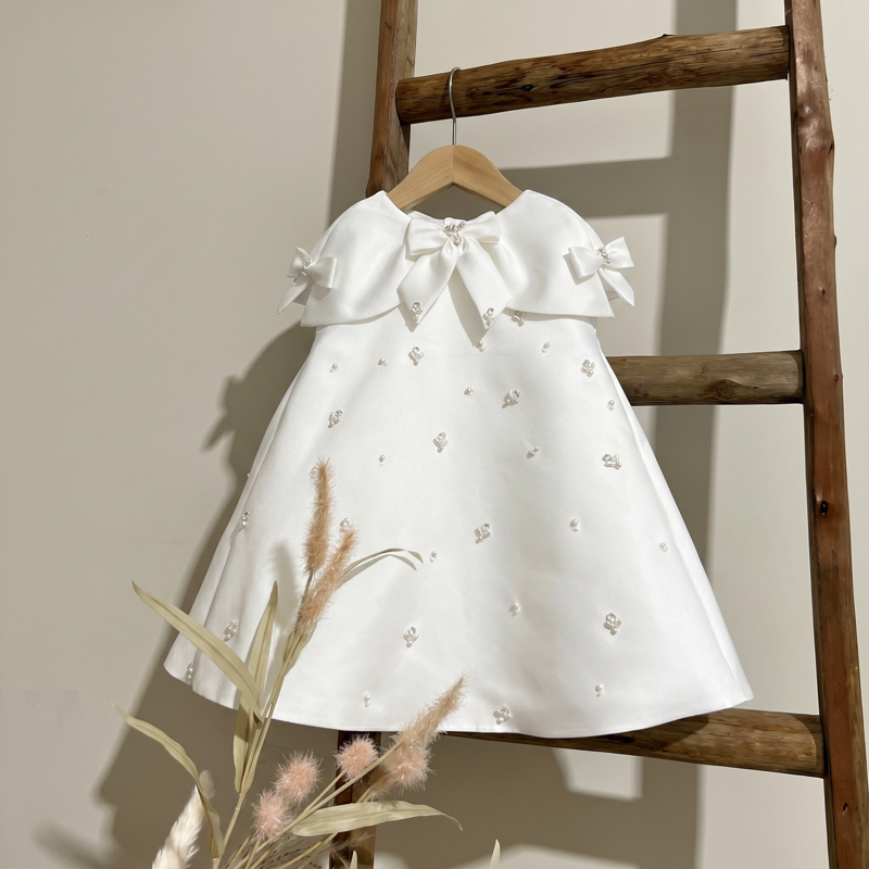Satin Bow Cap Sleeve Midi Dresses - White - 15-16Y - image 1