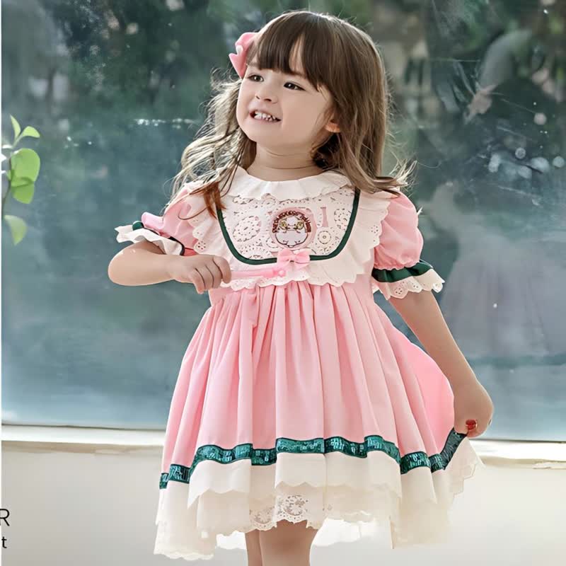 Lace Stitching Lace Short Sleeve Midi Dresses - image 4