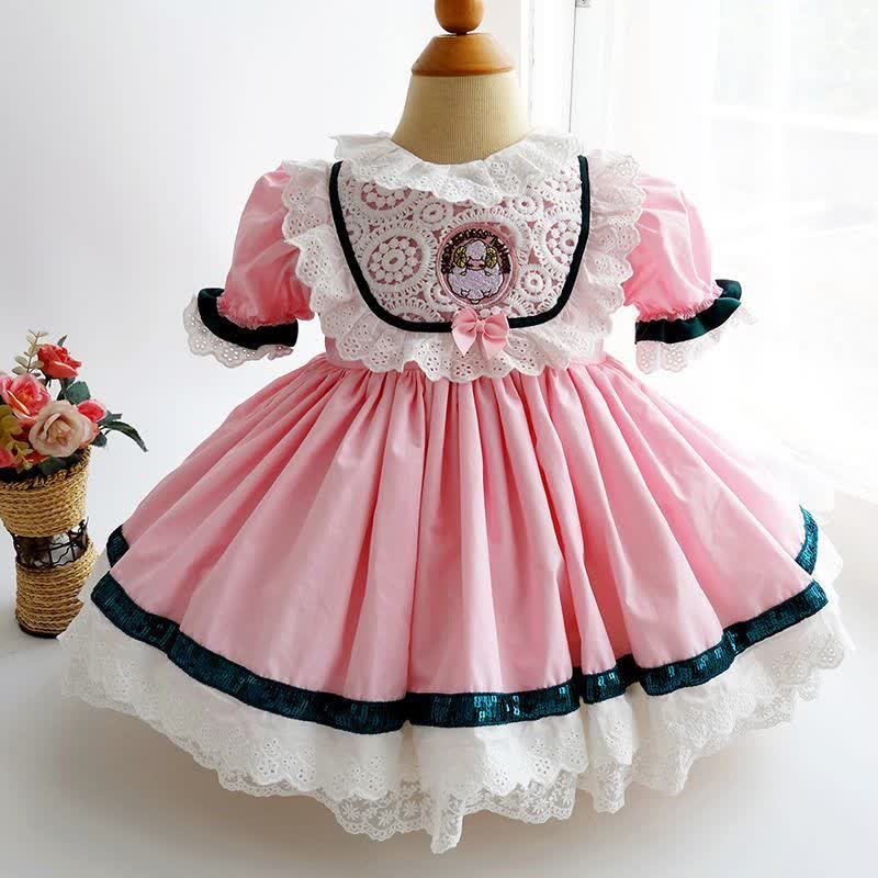 Lace Stitching Lace Short Sleeve Midi Dresses - image 2