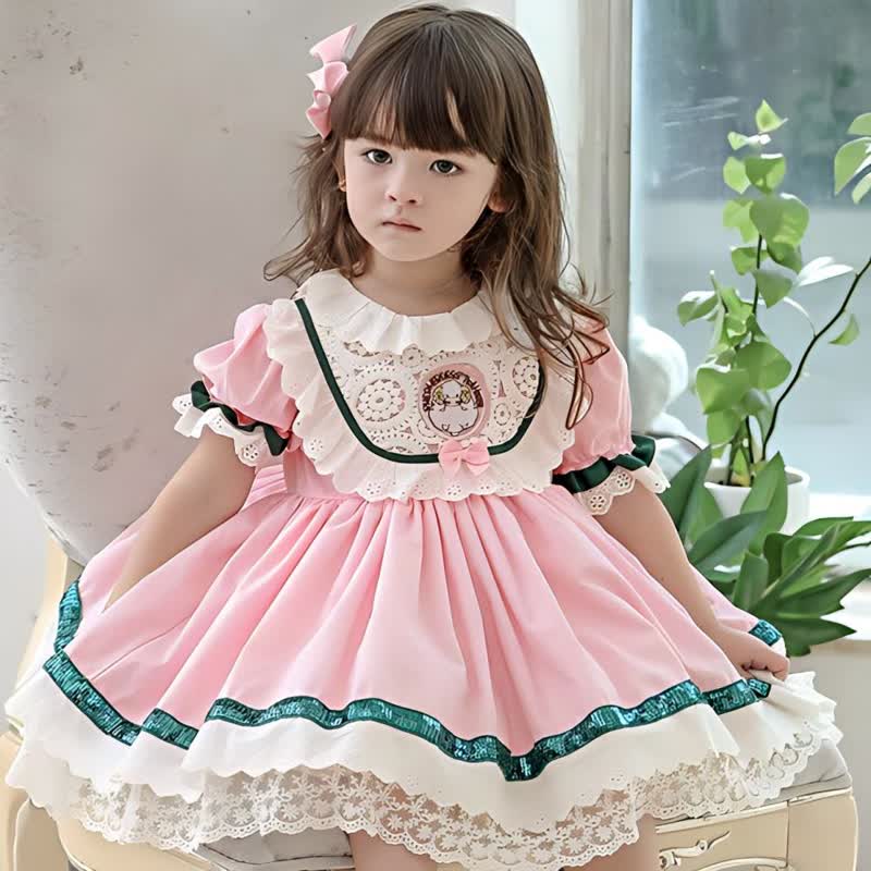 Lace Stitching Lace Short Sleeve Midi Dresses - image 3
