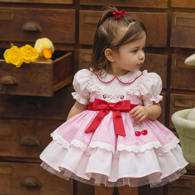 100% Cotton Embroidery Bow Short Sleeve Midi Dresses - image 2