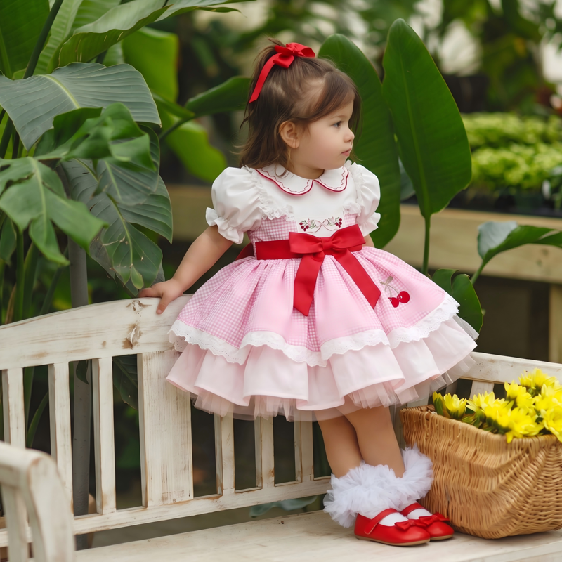 100% Cotton Embroidery Bow Short Sleeve Midi Dresses - image 3