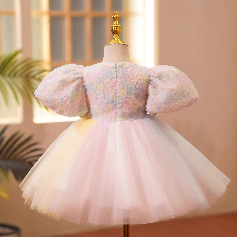 Mesh Pearl  Rosette Short Sleeve Short Dresses - image 4