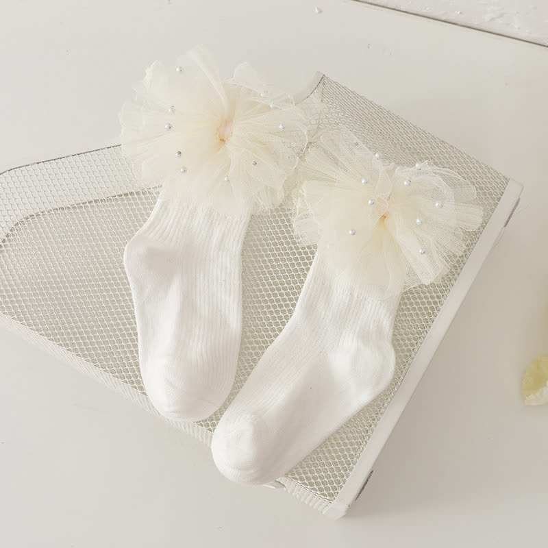 Solid With Pearls Socks - White - 5-8Y - image 1