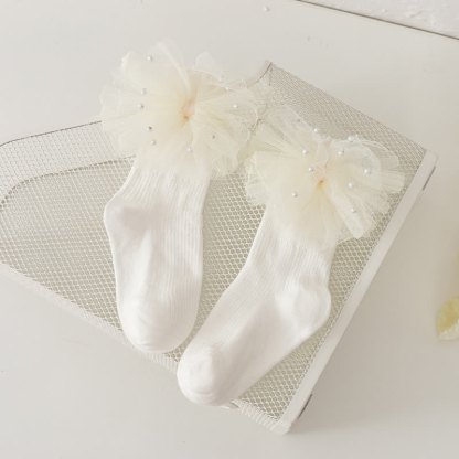 Solid With Pearls Socks - White - 5-8Y - image 1