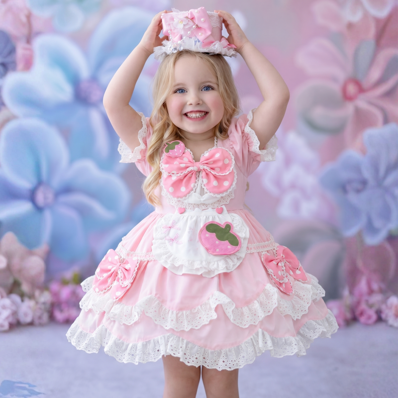 Polyester Cotton Lace Edge Short Sleeve Short Dresses - image 3