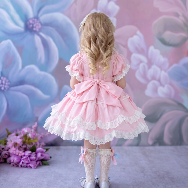 Polyester Cotton Lace Edge Short Sleeve Short Dresses - image 5