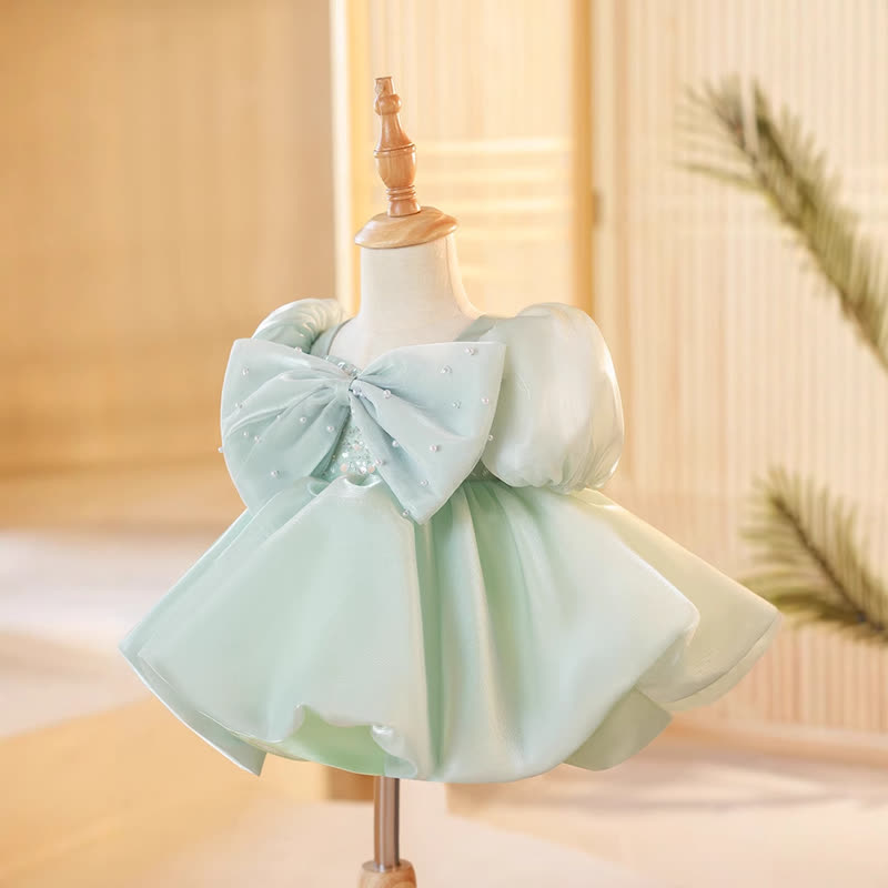 Organza Beaded Bow Short Sleeve Short Dresses - image 2