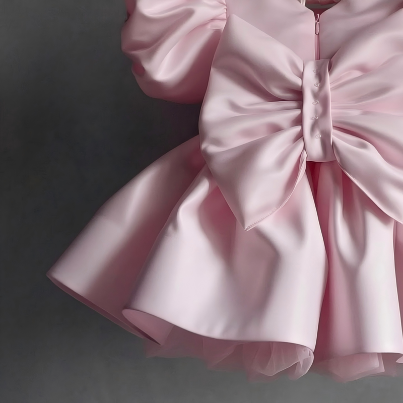 Satin Bow Short Sleeve Short Dresses - image 4