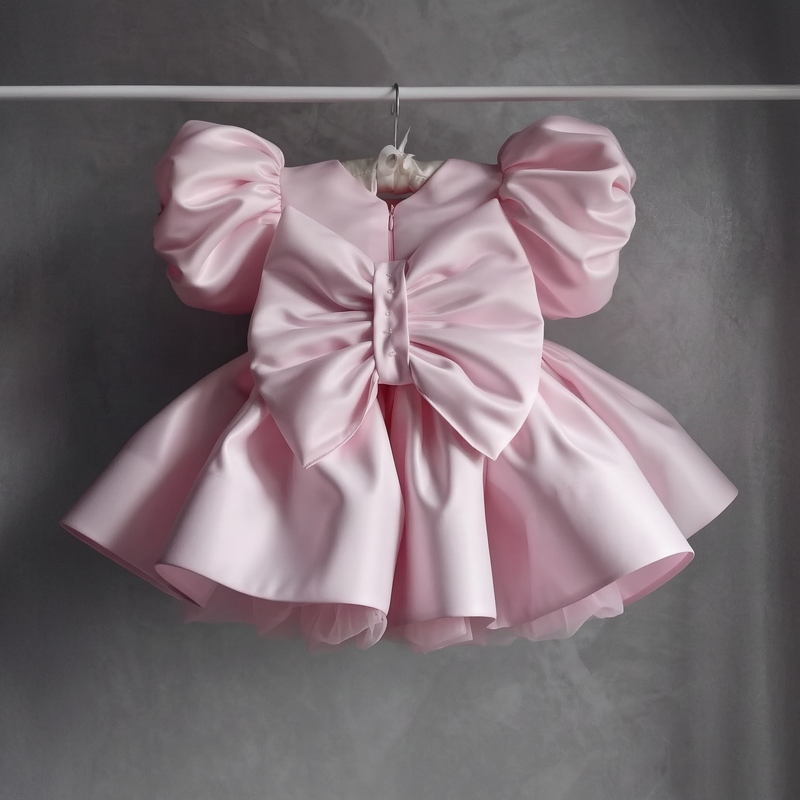 Satin Bow Short Sleeve Short Dresses - image 2