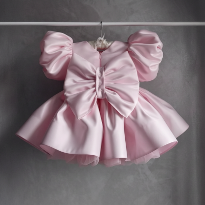 Satin Bow Short Sleeve Short Dresses - image 2