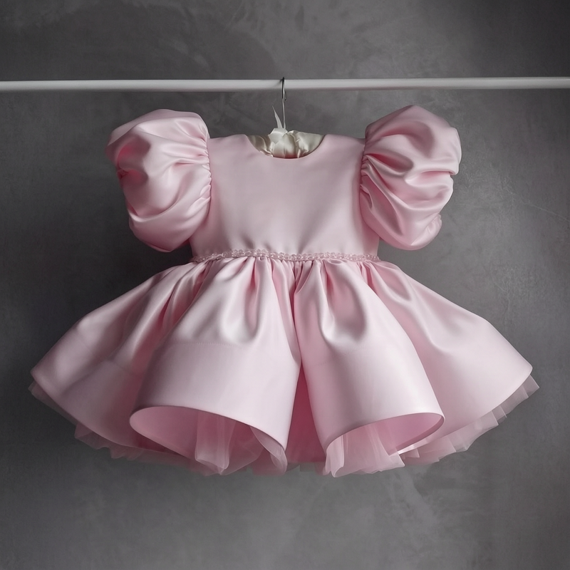 Satin Bow Short Sleeve Short Dresses - Pink - 15-16Y - image 1