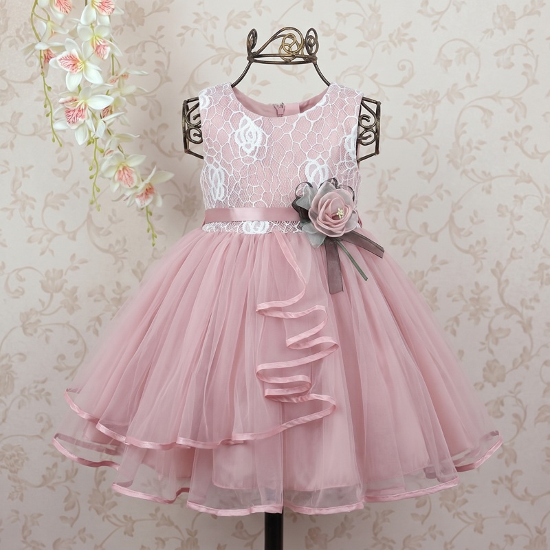 Mesh Rosette Sleeveless Midi Dresses - Pink - 7-8Y - image 4
