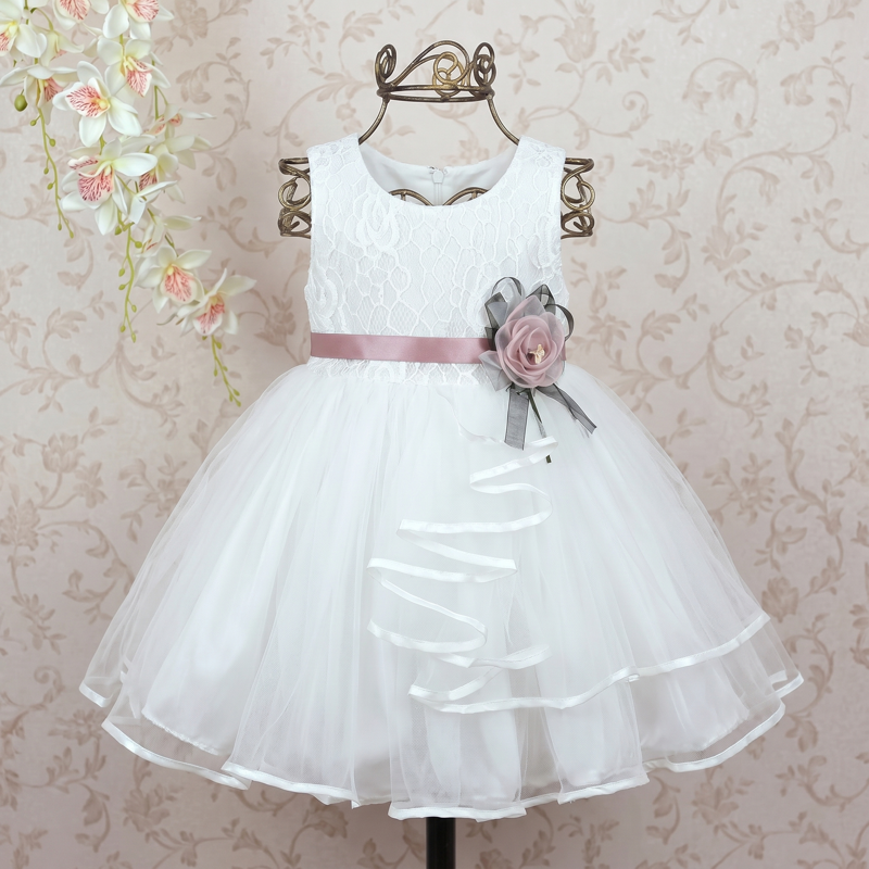 Mesh Rosette Sleeveless Midi Dresses - White - 7-8Y - image 1