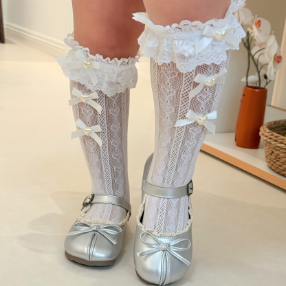 Solid With Bow Socks - White - image 3