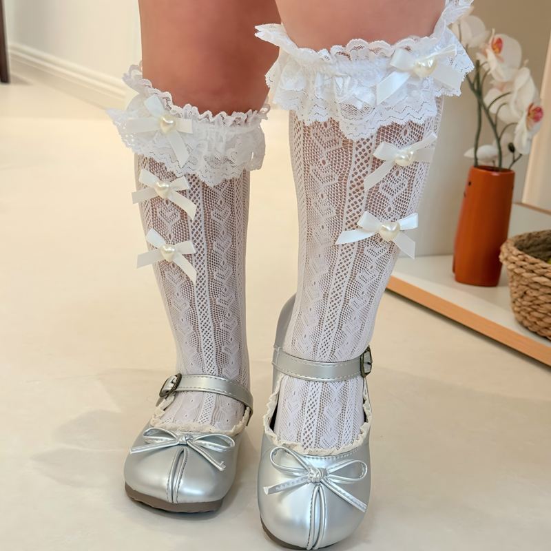 Solid With Bow Socks - White - image 3
