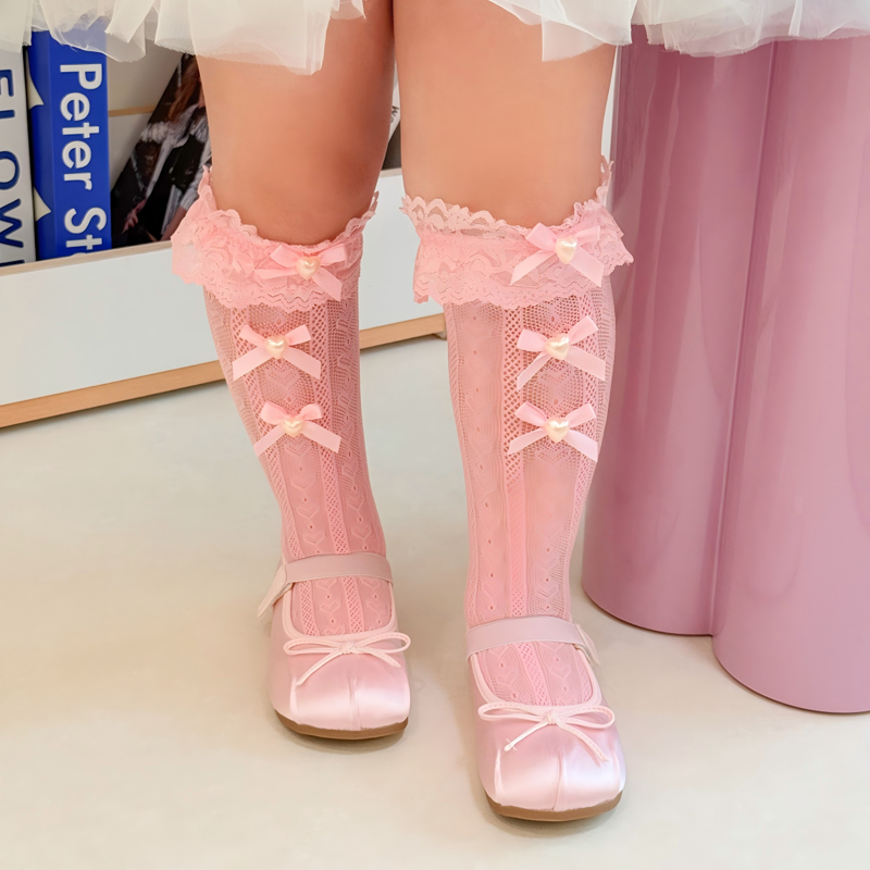 Solid With Bow Socks - Pink - image 5