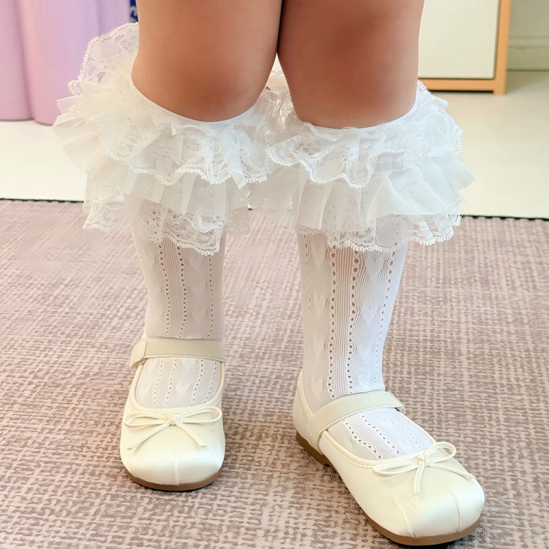 Solid With Bow Socks - Three Layer Ruffle Style - image 1
