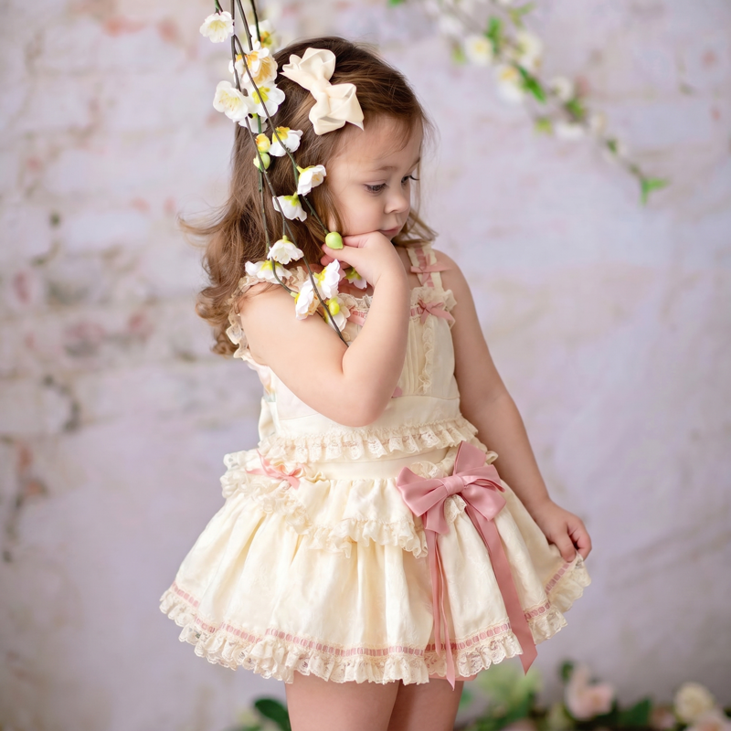 Polyester Cotton Stitching Lace Bow Sleeveless Short Two-piece Set - image 2