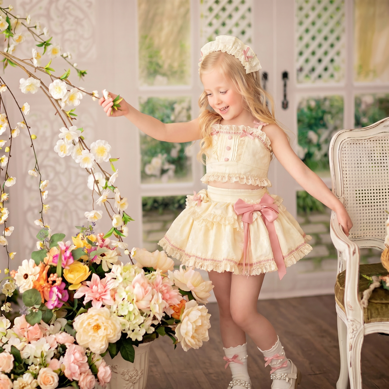 Polyester Cotton Stitching Lace Bow Sleeveless Short Two-piece Set - image 3