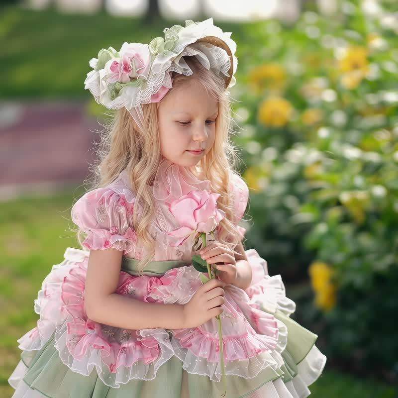 Organza Stitching Lace Bow Short Sleeve Short Dresses Without Hat - image 2
