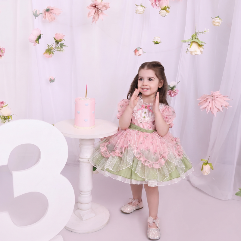 Organza Stitching Lace Bow Short Sleeve Short Dresses Without Hat - image 4