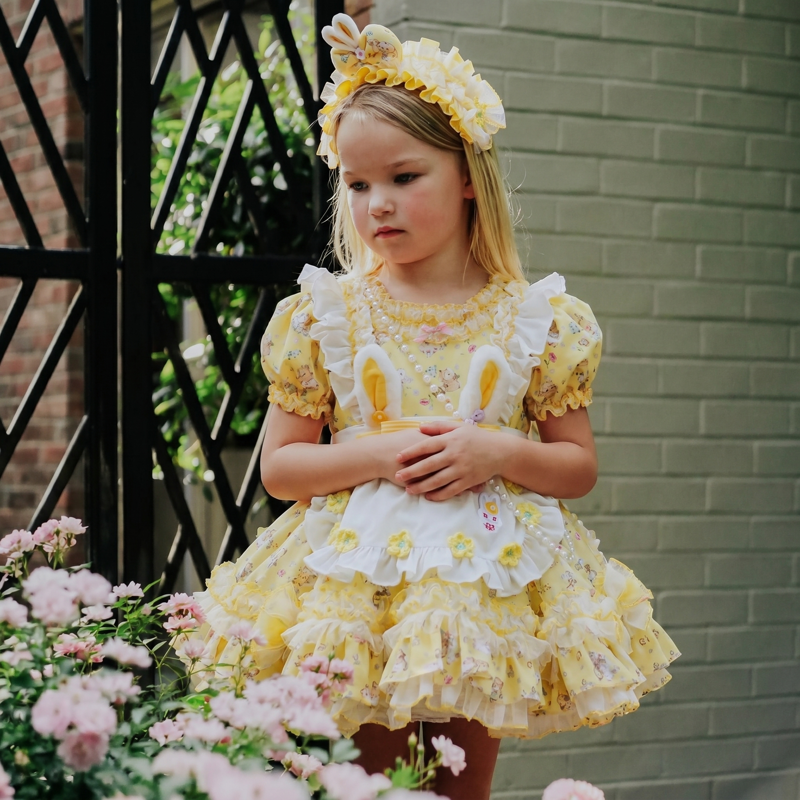Polyester Cotton Stitching Lace Bow Short Sleeve Short Dresses - image 3