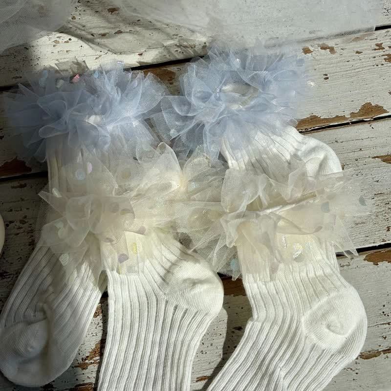 Polka Dots Stitching Lace Socks - Beige - image 1