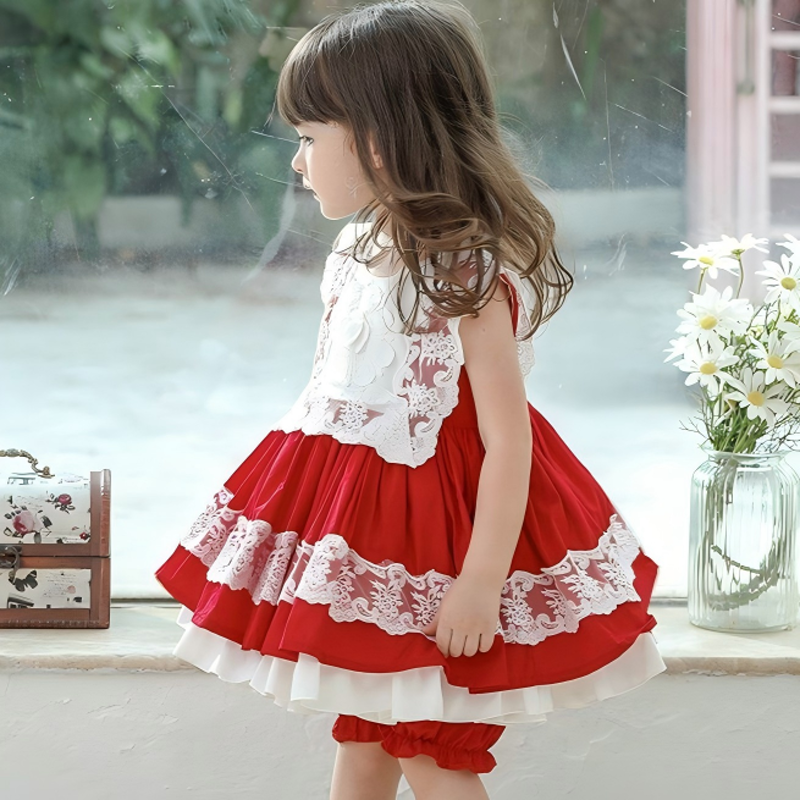 100% Cotton Stitching Lace Sleeveless Short Two-piece Set - image 11