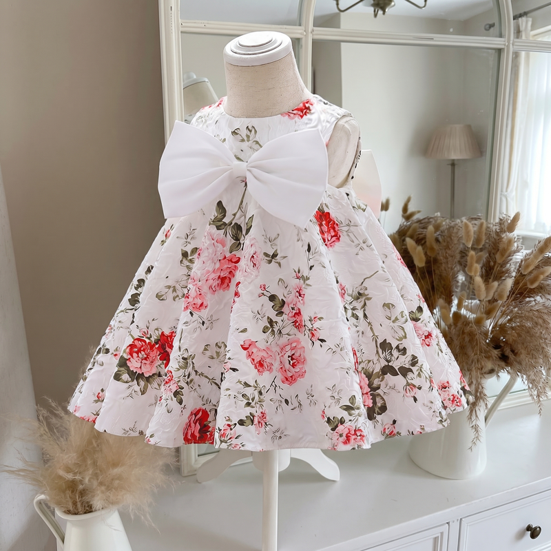 Chemical Fiber Blend Bow Sleeveless Short Dresses - Pink - 1-2Y - image 1
