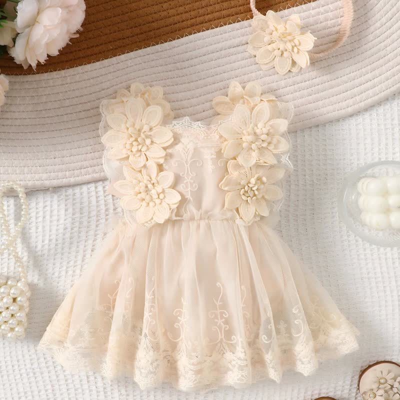Mesh Lace Edge Sleeveless Short Bodysuit - Apricot - 1Y-2Y - image 16