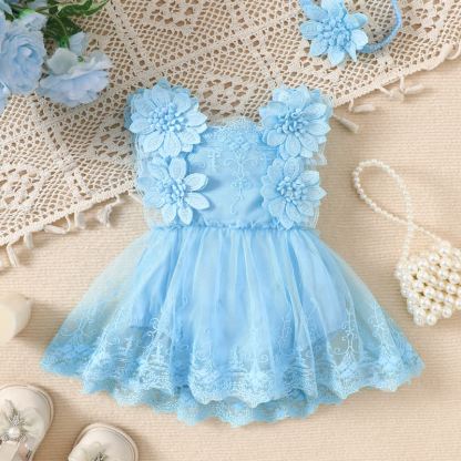 Mesh Lace Edge Sleeveless Short Bodysuit - Light blue - 1Y-2Y - image 20
