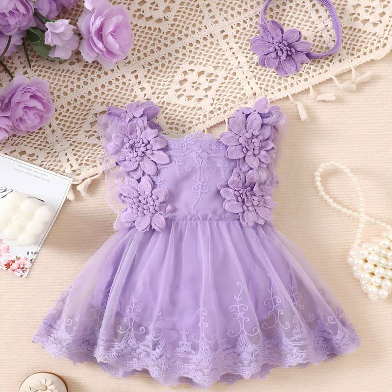 Mesh Lace Edge Sleeveless Short Bodysuit - Violet - 1Y-2Y - image 28