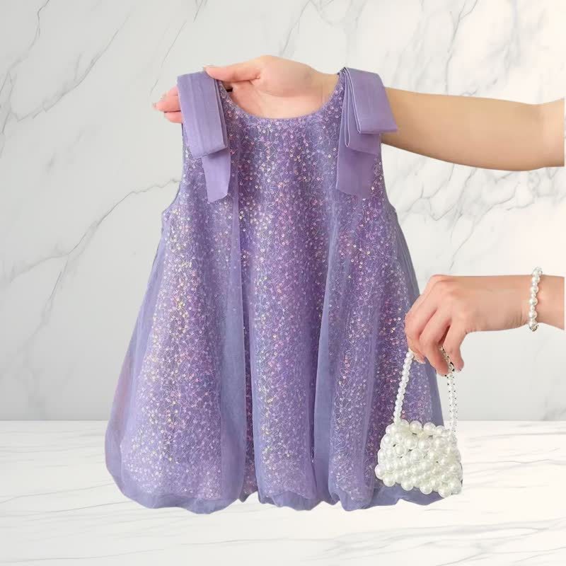 Chemical Fiber Blend Sequins Sleeveless Midi Dresses - Purple - 8-9Y - image 1