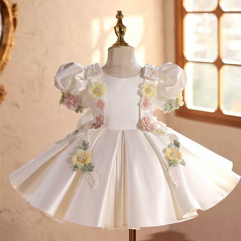 Satin & Embroidery Mesh Bow Rosette Short Sleeve Short Dresses - image 3