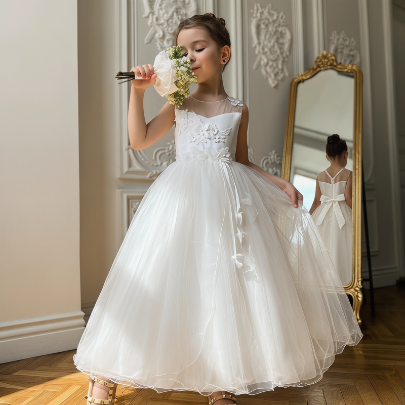 Organza Rosette Sleeveless Maxi Dresses - White - 15-16Y - image 10
