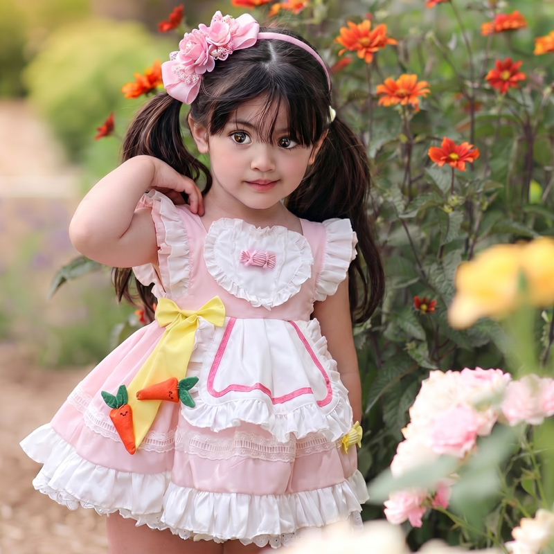 100% Cotton Lace Edge Sleeveless Short Dresses - Pink - 9-10Y - image 1