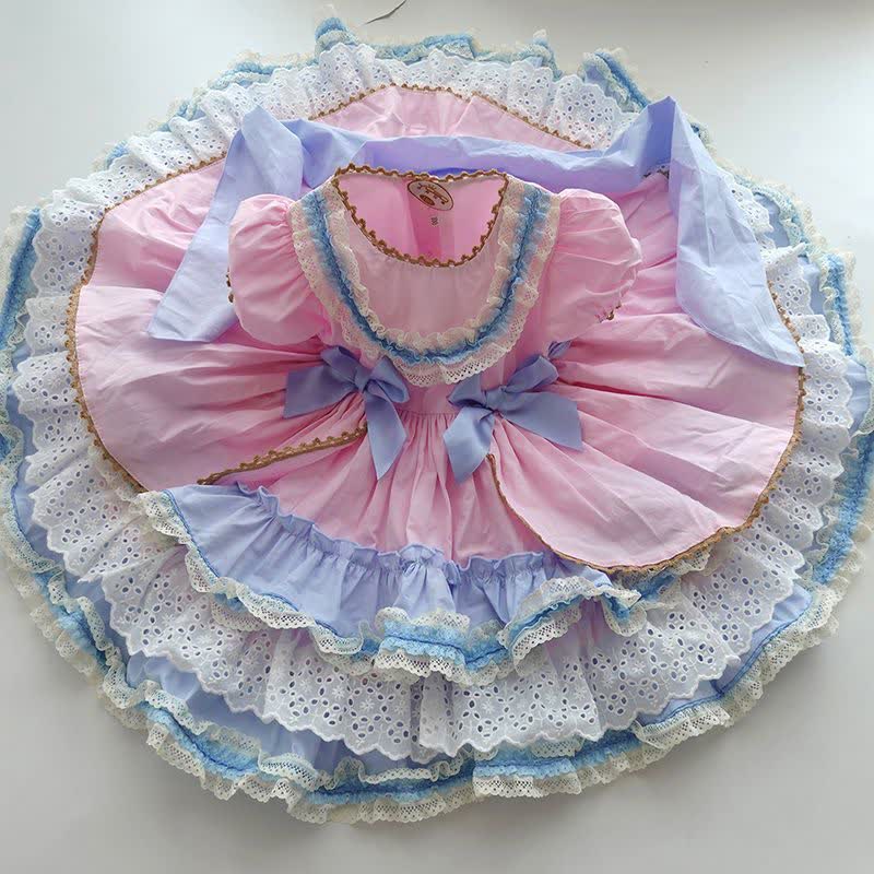 100% Cotton Bow  Lace Edge Short Sleeve Midi Dresses - image 4