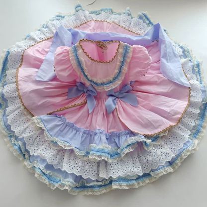 100% Cotton Bow  Lace Edge Short Sleeve Midi Dresses - image 4