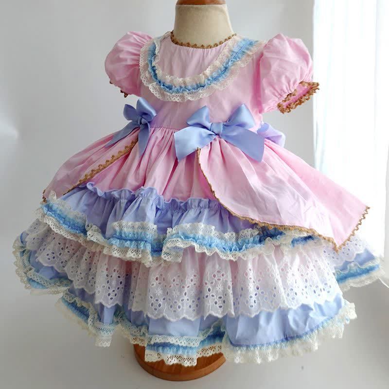 100% Cotton Bow  Lace Edge Short Sleeve Midi Dresses - image 3