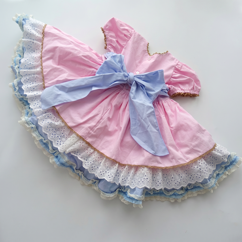 100% Cotton Bow  Lace Edge Short Sleeve Midi Dresses - image 5