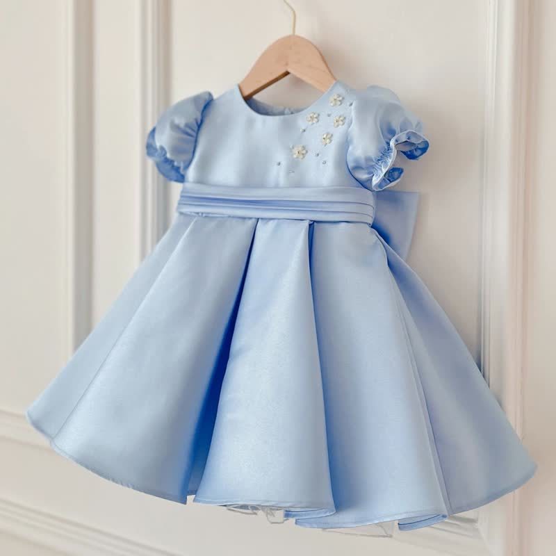 Satin Bow Short Sleeve Midi Dresses - image 2