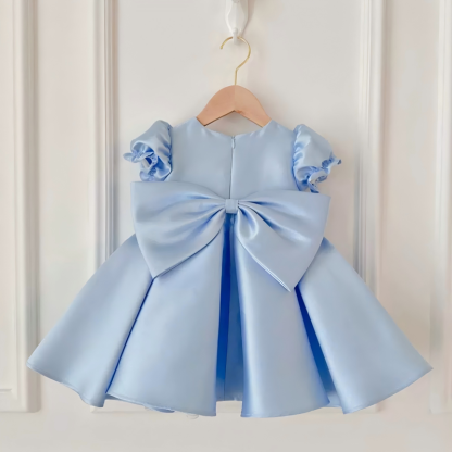 Satin Bow Short Sleeve Midi Dresses - image 3
