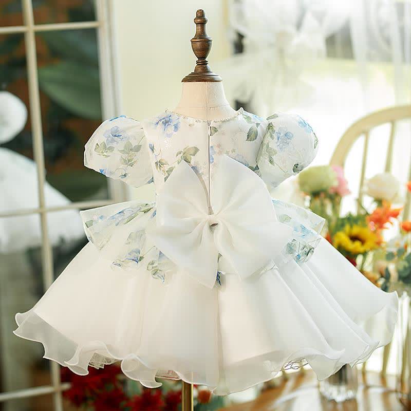 Organza Bow  Printing Short Sleeve Midi Dresses - image 2