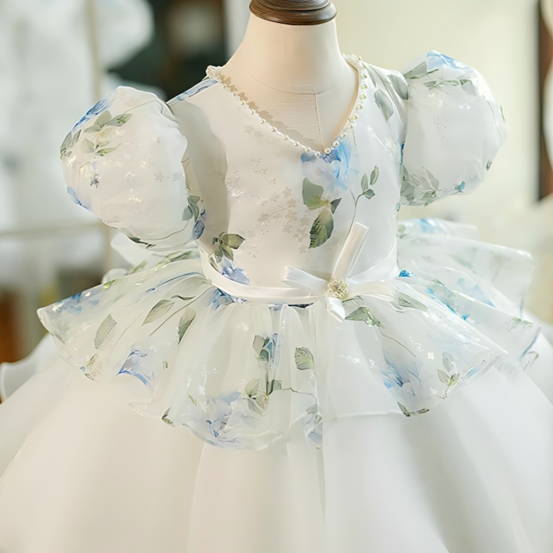 Organza Bow  Printing Short Sleeve Midi Dresses - image 3