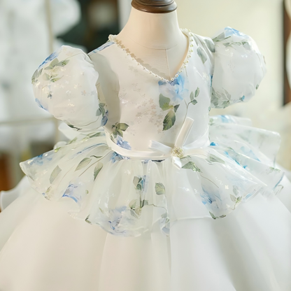 Organza Bow  Printing Short Sleeve Midi Dresses - image 3