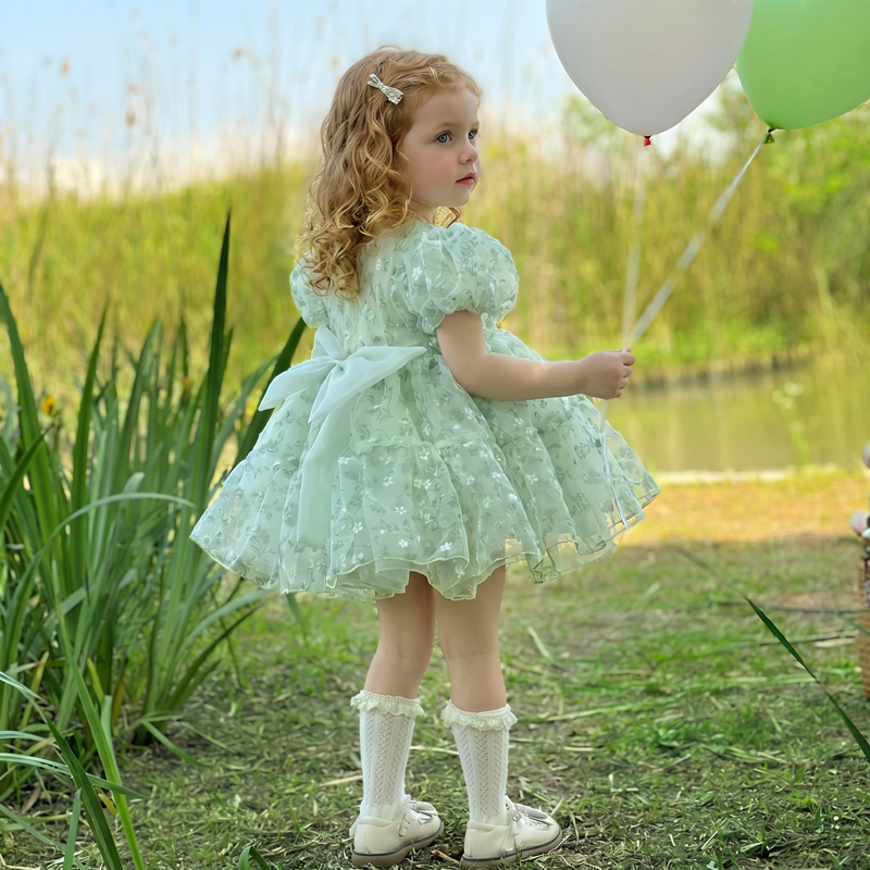 Organza Printing Short Sleeve Short Dresses - image 3